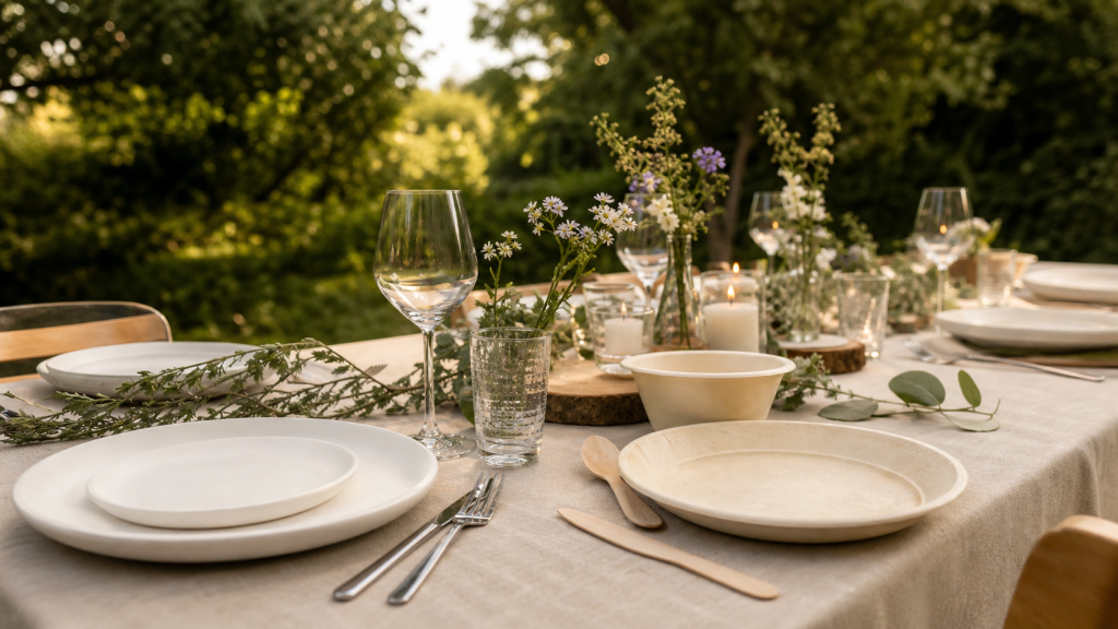 Table de réception avec vaisselle écologique
